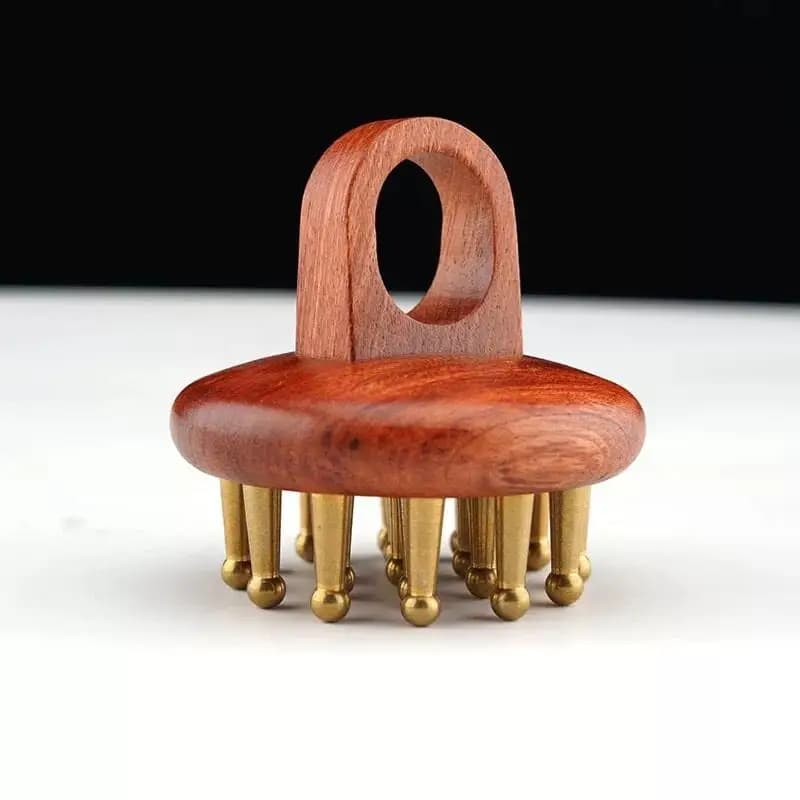 Copper Head and Sandalwood Meridian Massage Combs, Finished Toothbrush for Acupuncture, Body Relaxing Brush