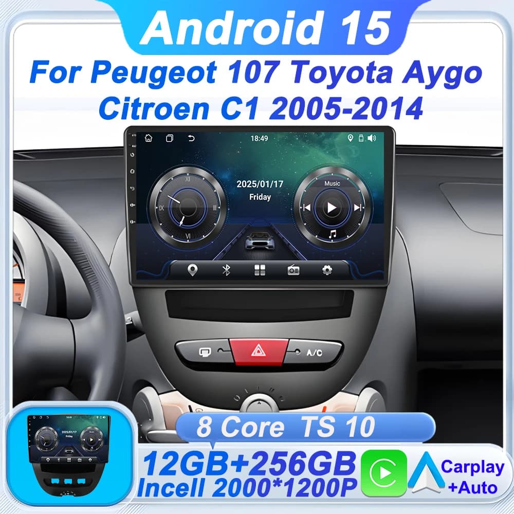Unità principale stereo per Peugeot 107 Toyota Aygo Citroen C1 2005-2014 Wireless Android Auto Radio Touch Screen Bluetooth Specchio Link