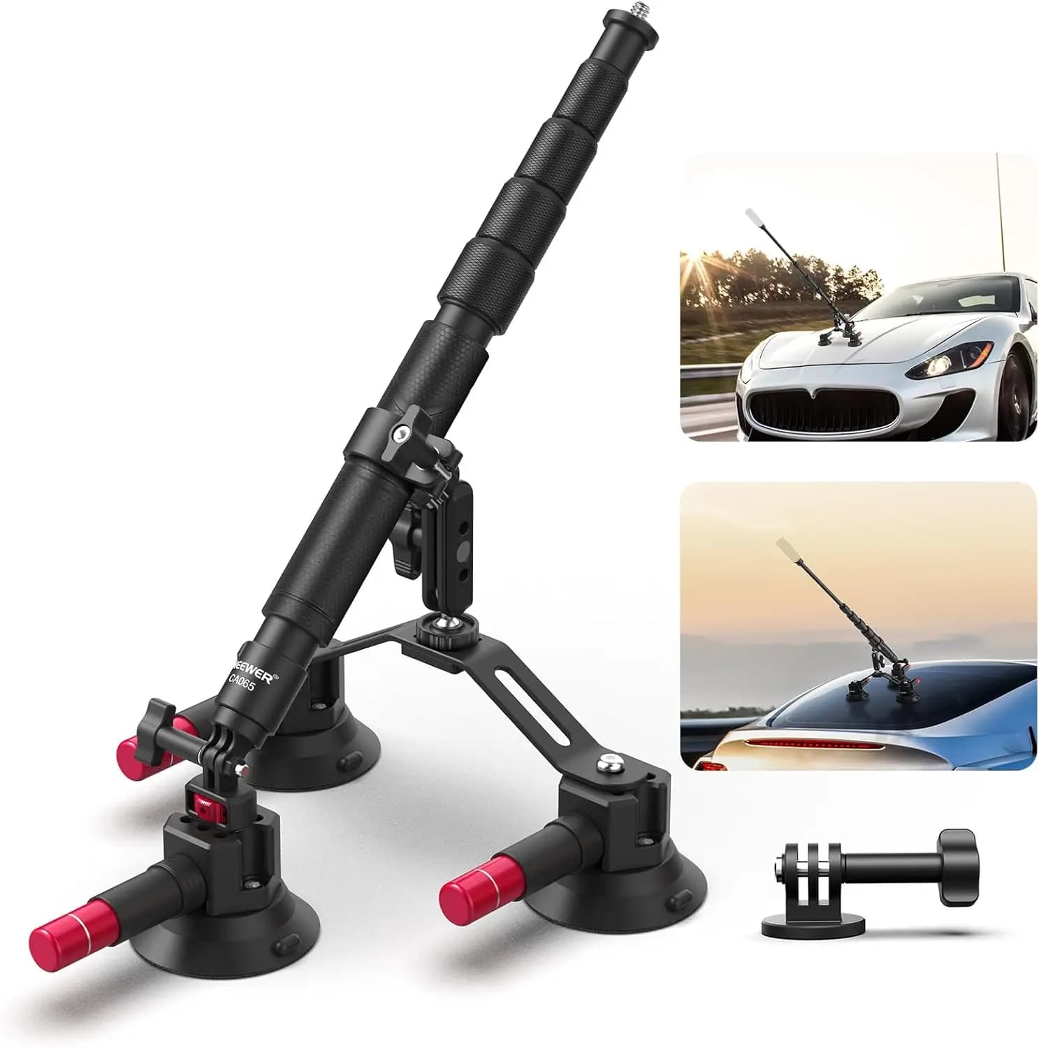 NEEWER Triple Suction Cup Car Mount Kit Quick Release Outside Windshield Magic Arm Camera Mount with Action Camera Adapter