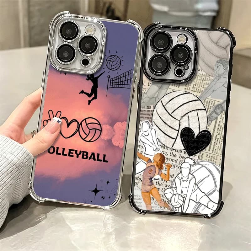 Volleyball Sport Soft Phone Case For iPhone 15 16 17 Air 14 Pro Max 16E Plus 13 12 Mini Plating Anti-Fall Fundas