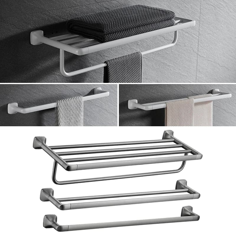 Porta asciugamani singolo/doppio da bagno bianco, portaoggetti, porta asciugamani da bagno, accessori in metallo grigio in acciaio inossidabile