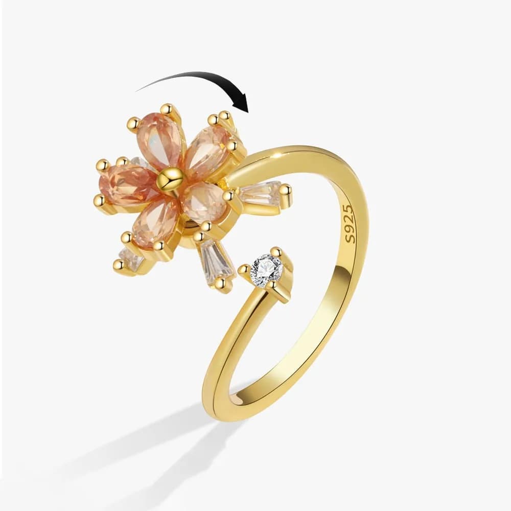 Anello Girevole Antistress Bohemia Sunflower, Regolabile, in Metallo, per Donne, Antiansia e Rilassante