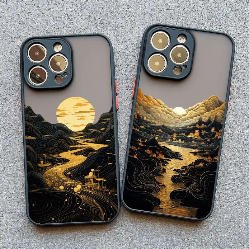 INS Mountain River Landscape Sunset Phone Case For iPhone 17 11 12 13 14 15 16 Pro Max Plus Mini XR X XS Shockproof Cover