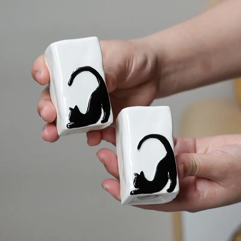 Korean Cute Black Cat Ceramic Pepper Bottle Set Creative Salt Seasoning Jar 2-Piece Set Home Kitchen Decor Products Ornaments