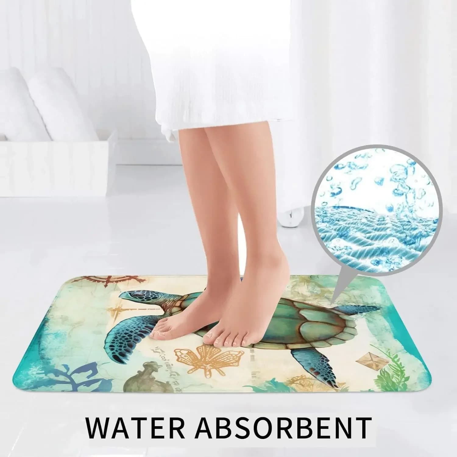 Tappeti da bagno Ocean Turtle Sea Set da 3 pezzi Tappetini da bagno + Tappeto piedistallo per WC a forma di U + Copri coperchio per WC Tappeti in flanella antiscivolo