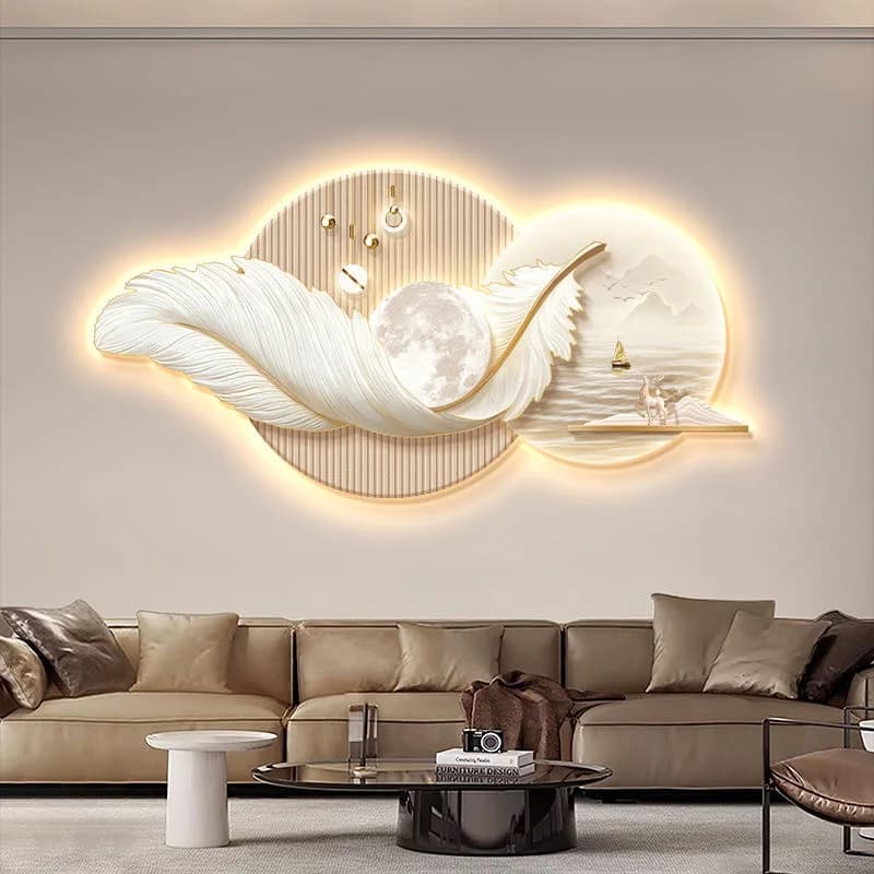 Moderna luce di lusso piuma soggiorno pittura decorativa High-end crema vento divano sfondo lampada da parete pittura appesa