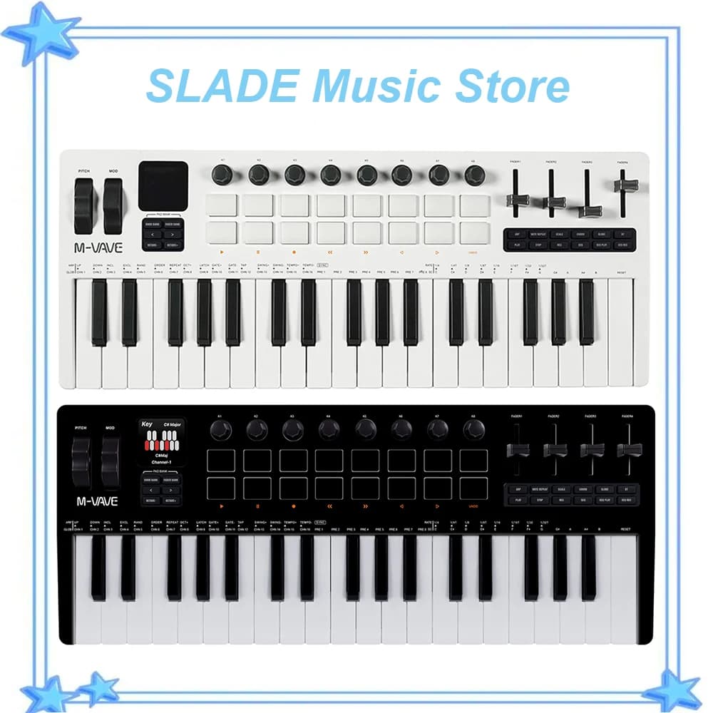 M-VAVE SMK-37 Pro MIDI Controller 37 Keys Keyboard w/Built-in Synthesizer|16 RGB Backlit Drum Pads|4 Sliders|Music Production