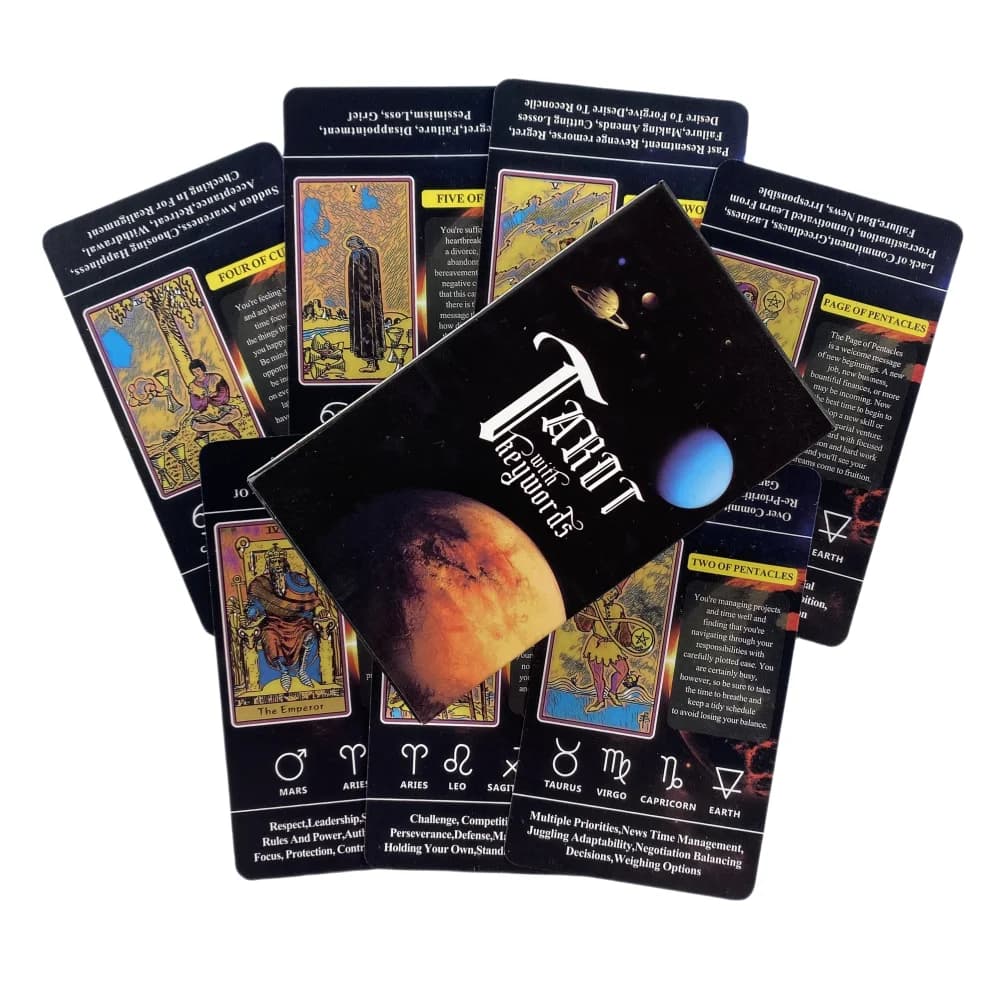 78 mini carte dei Tarocchi con spiegazioni sulle stesse carte – Set didattico decorativo da tavolo per l'apprendimento dei Tarocchi e gioco di divinazione