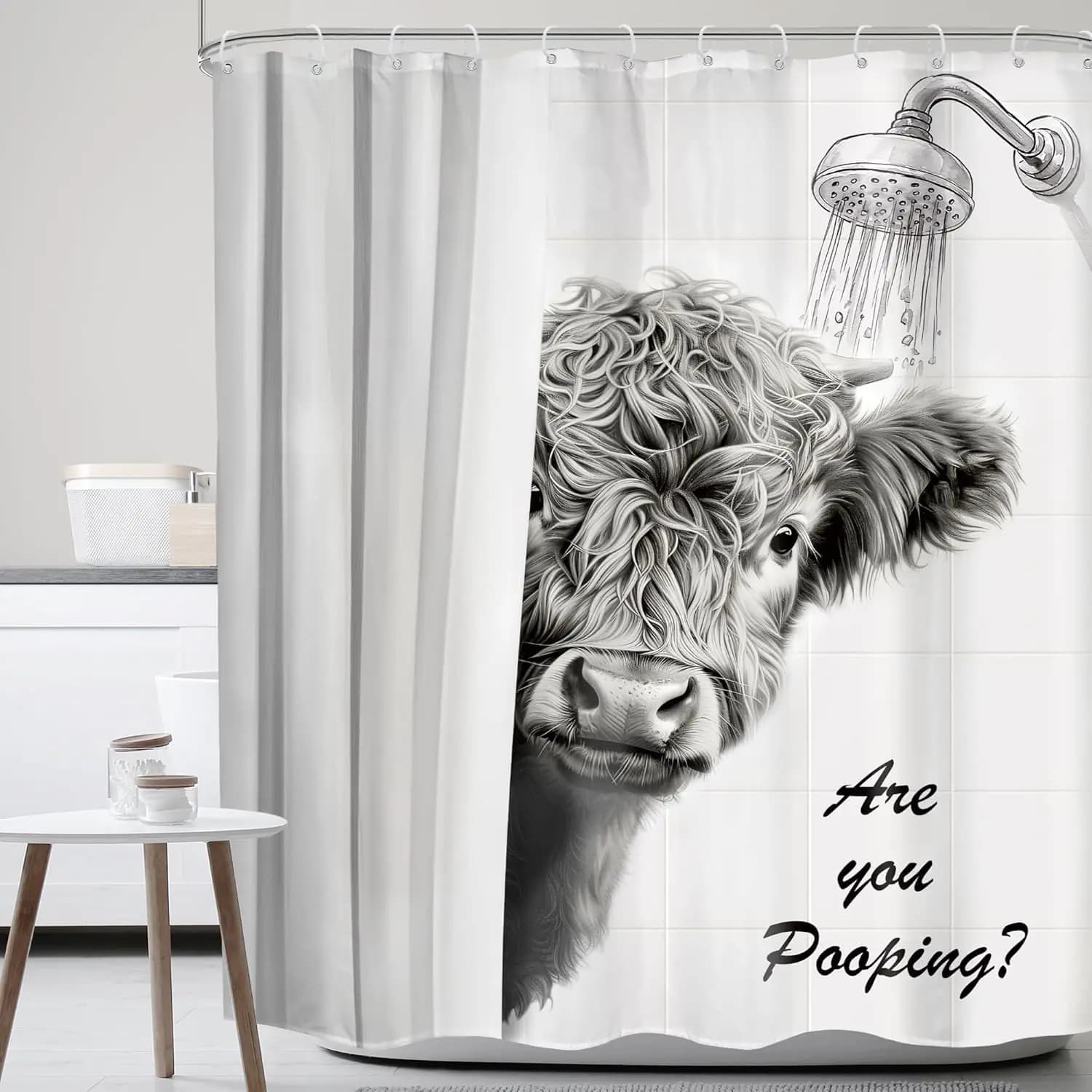 Divertente mucca tenda da doccia occidentale delle Highland mucca nero bianco fattoria animale toro bovino carino divertente arredamento rustico per il bagno