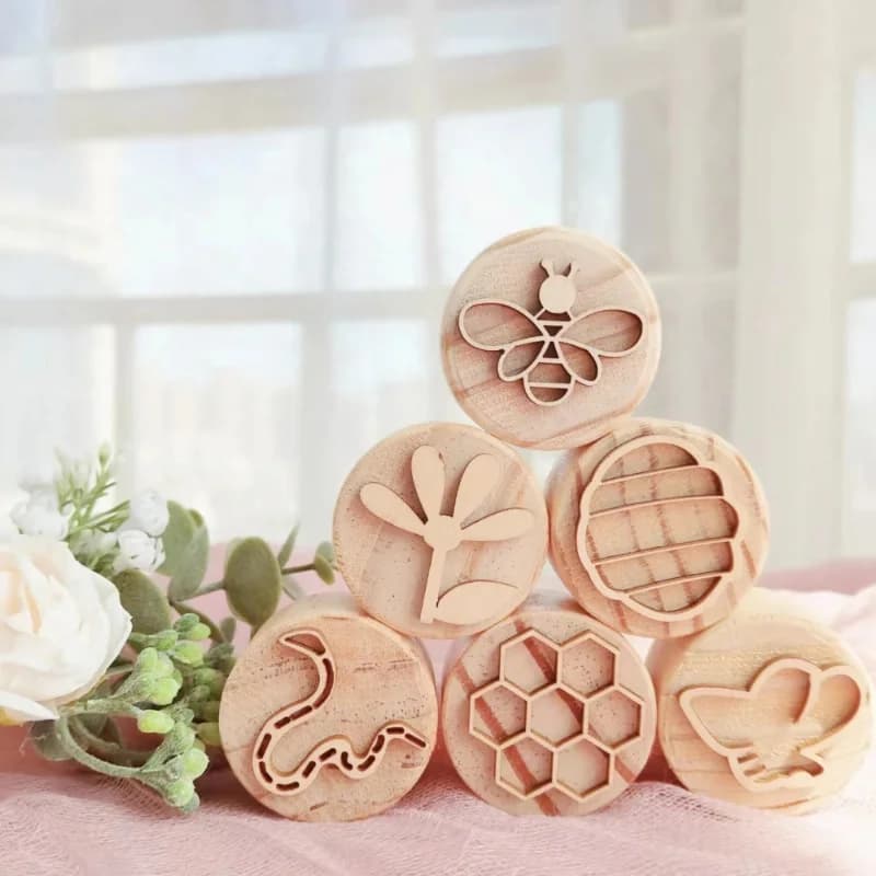 6 pz/set timbri di pasta da gioco Montessori in legno giocattoli da gioco aperti con francobolli fatti a mano per bambini gioco educativo precoce per bambini
