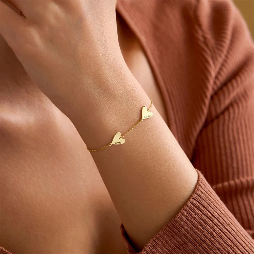 Custom Heart Bracelet Friendship Jewelry Gold Plated Stainless Steel Personalized Name Bracelets Women Sister Best Gift