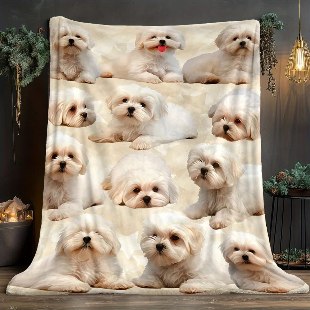 Coperta Morbida Bianca con Stampa di Cane - Plaid Leggero in Flanella per Divano, Letto, Viaggi, Campeggio, con Simpatico Viso di Cucciolo, per Tutte le Stagioni