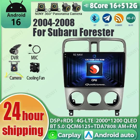 Android 16 For Subaru Forester SG 2002 - 2008 2K QLED Android Car Radio Multimedia Video Player GPS Stereo CarPlay 4G Head Unit