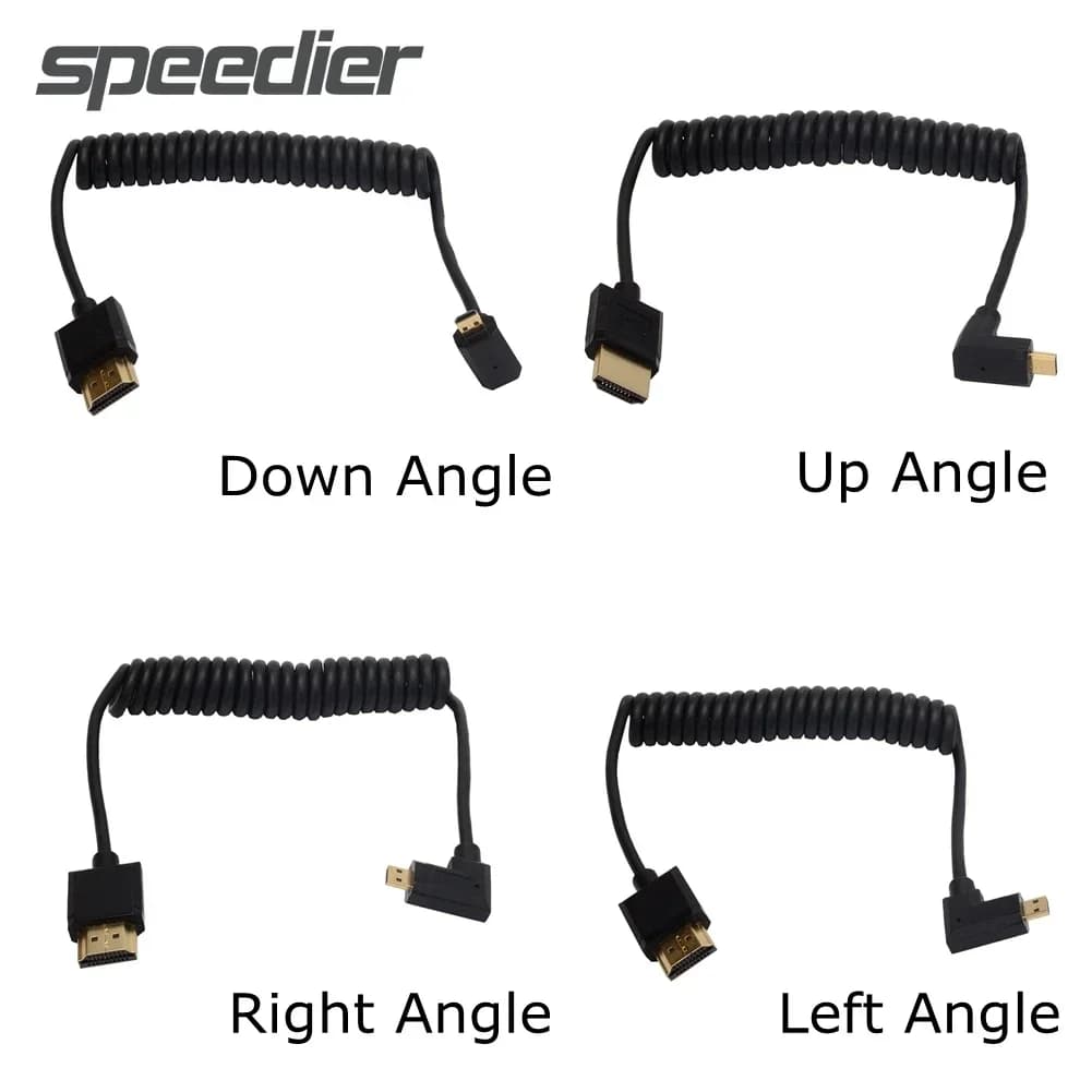 Mini-HD spiral cable with external diameter of 3.2 mm Flexible thin cable with compatible elastic spring curling HDTV-2.0 to Micro HD 2K 4K to 60 Hz 30 cm