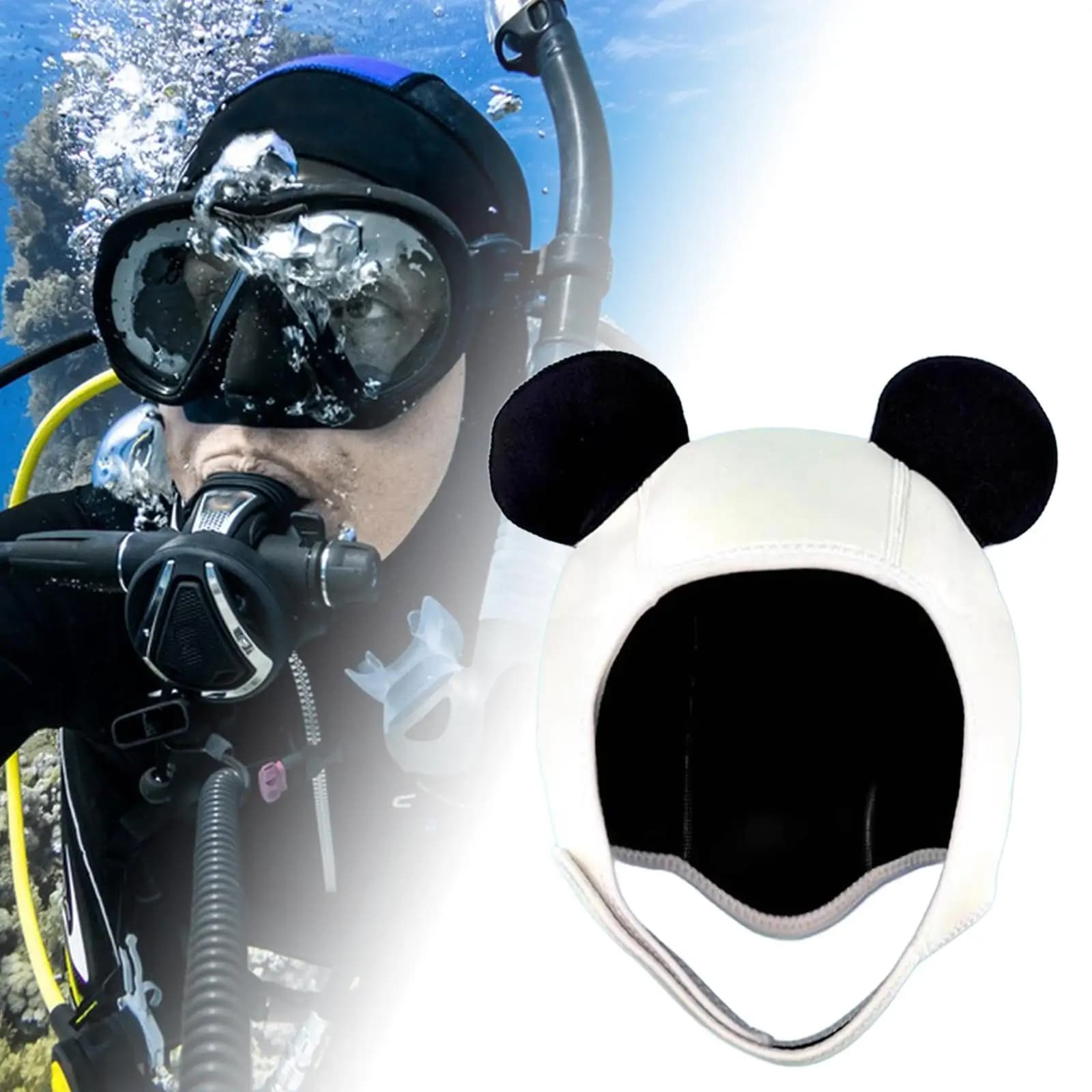 Durable Neoprene Diving Wetsuit Hood Panda Character Thermal Surfing Hood with Chin Strap for Pool Kayak Rafting