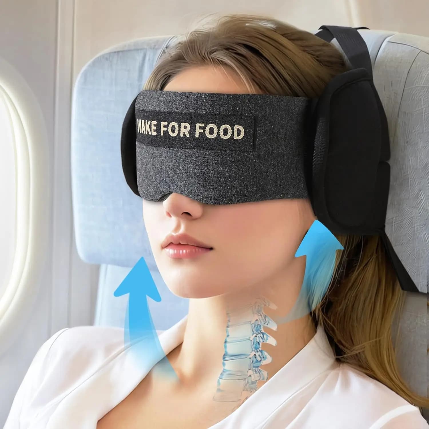 Cuscino da Viaggio per Aereo con Mascherina per Occhi per Voli Lunghi, 360 ° Supporto per la testa per prevenire il fastidio al collo e l'effetto bobblehead