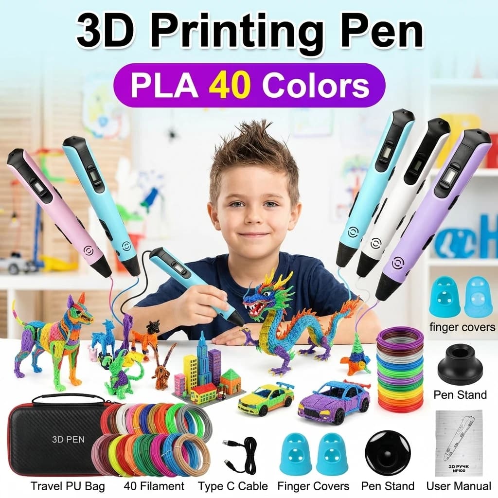 Penna 3D per Bambini con Schermo LCD, Cavo Type C, Filamento PLA 1.75mm, Penna 3D per Disegno Fai-da-Te, Regalo di Compleanno per Bambini e Bambine