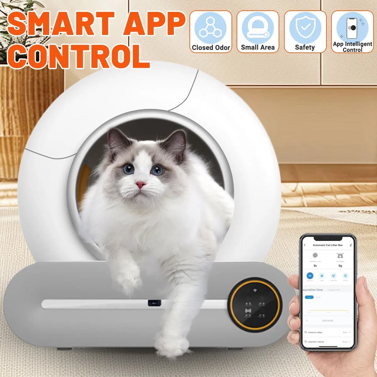 Nuova Lettiera Automatica Intelligente per Gatti da 65L, Autopulente, Completamente Chiusa, Grande Toilette per Gatti con Controllo tramite App e WiFi 2.4G
