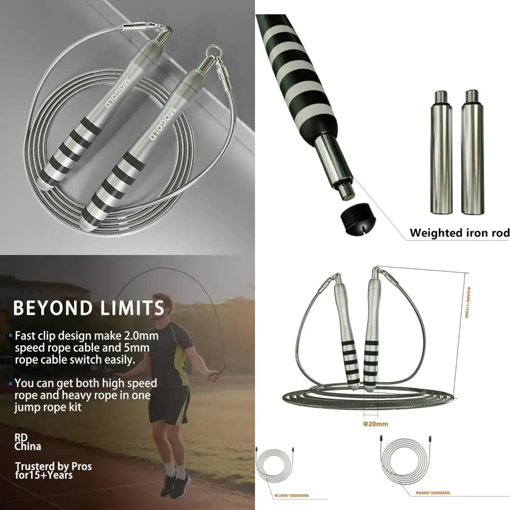 Corda per saltare veloce con pesi - cavi doppi intercambiabili da 2 mm e 5 mm sistema fast-clip per crossfit, doppi sottofortuna, hiit - regolazione