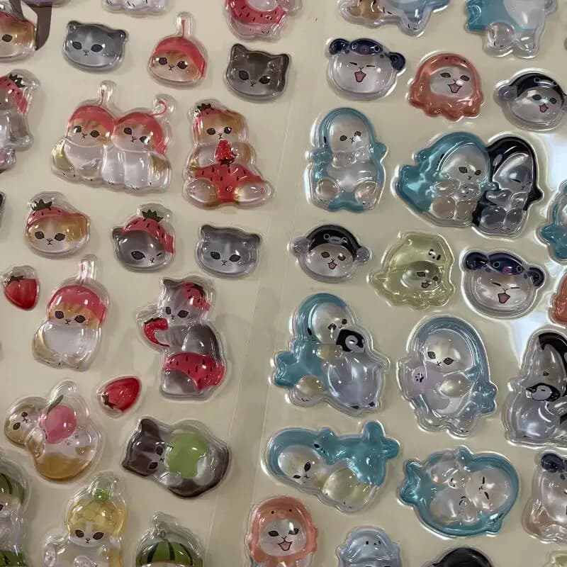 Adesivi 3D in Cristallo Anime Cartoon Giapponese Mofusand Cherry Shark Cat, Decorazioni Kawaii per Diari, Premi per Studenti, Regalo