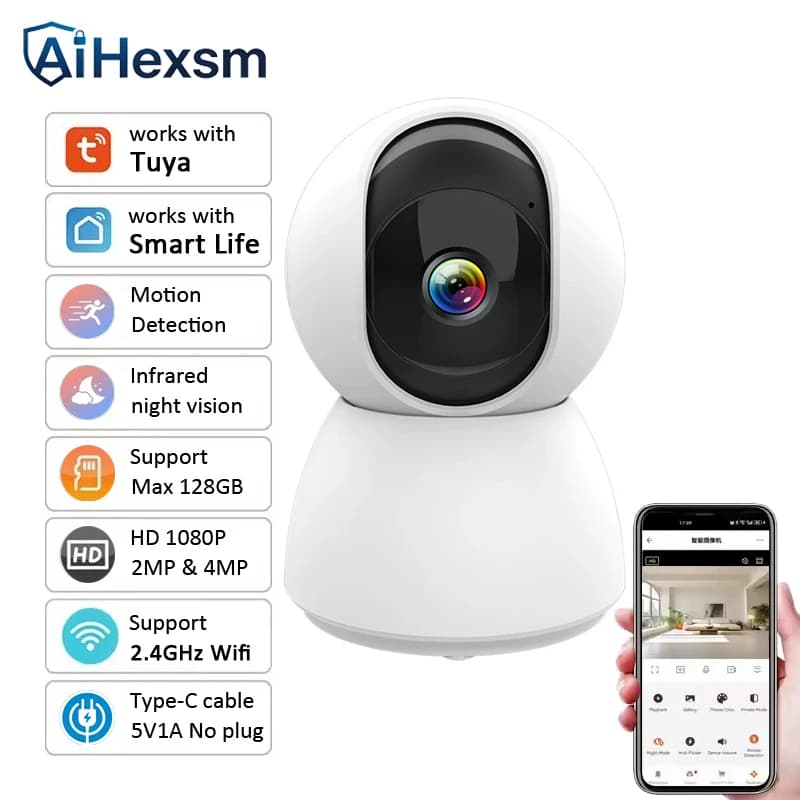 Telecamera WiFi 2K 4MP Tuya Smart Home, Telecamera IP Wireless per Interni 355°, Sorveglianza con Tracciamento Automatico AI, Sicurezza CCTV, Baby Monitor