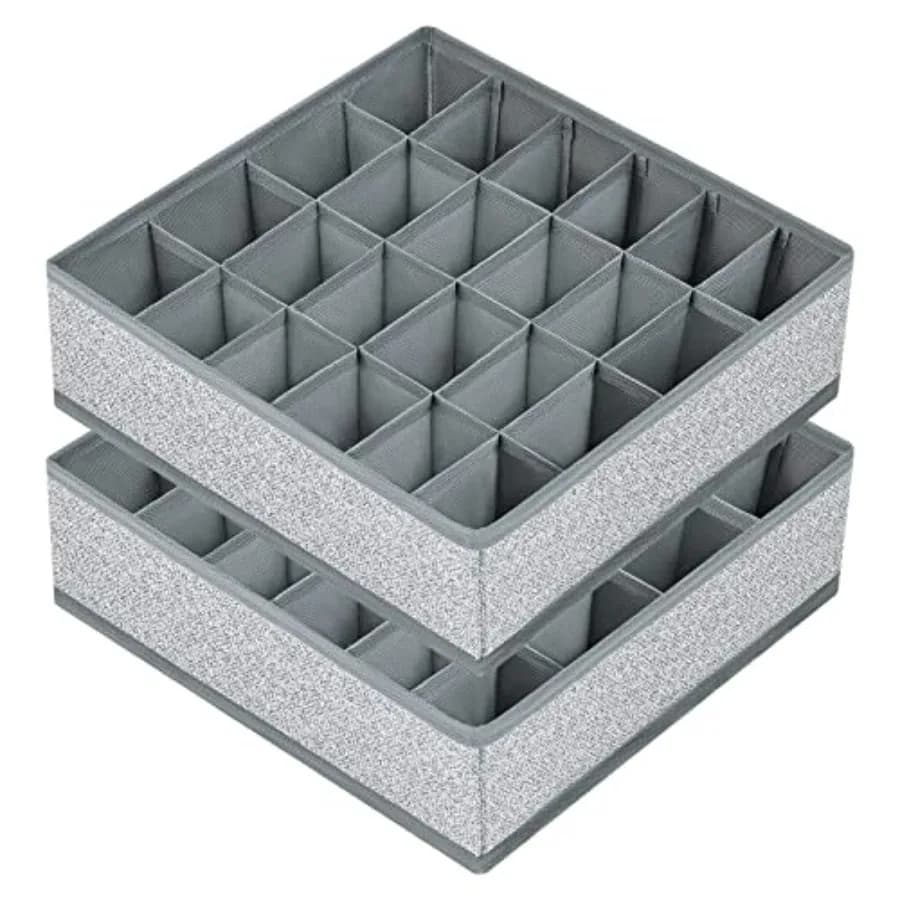 Sock Drawer Organizer Underwear Organizer, 24 Cell Collapsible Closet Organizer Underwear Storage Boxes for Socks, Ties, Belts