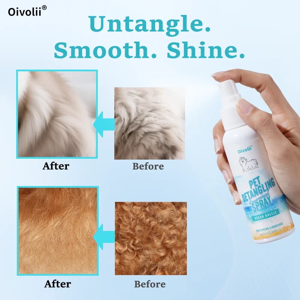 Pet Detangling Spray Leave-In Conditioner For Dogs Cats Matted Fur Knot Remover Soft Shiny Coat Deodorizer Grooming Care