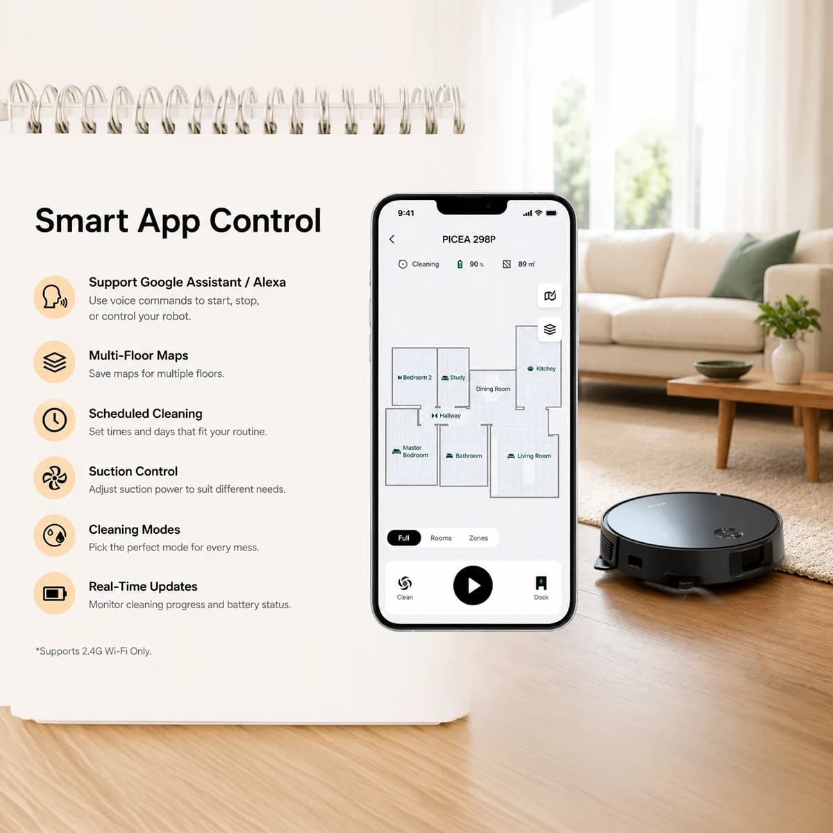 PICEA Point Laser Navigation Real Time Updates Route Planning Robot Vacuum Cleaner And Flat Mop