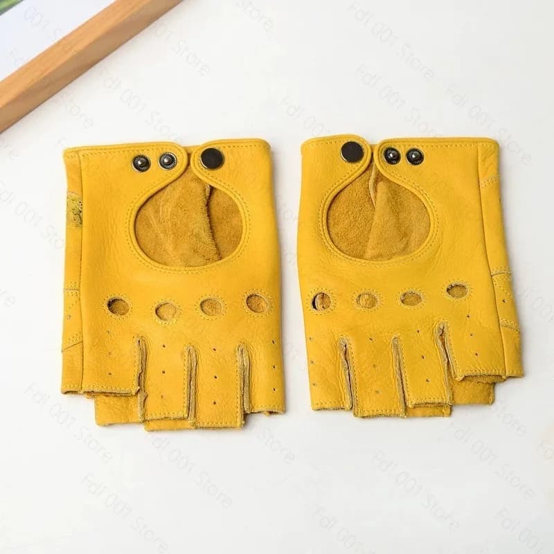 Cowhide Half Finger Summer Men's Motorcycle Retro Outdoor Cycling Motorcycle Sports Anti Drop Leather Breathable Leather Gloves