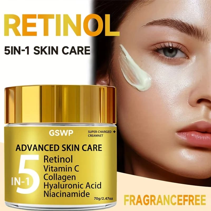 The face cream GWSP 5-in-1 contains hyaluronic acid, retinol and vitamin C, is refreshing and not fat. 70g