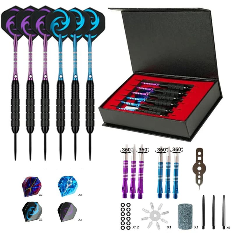 Set Professionale di Freccette con Punta in Acciaio, 6 Freccette in Tungsteno, per Allenamento Principianti e Competizioni, con Accessori e Confezione Regalo