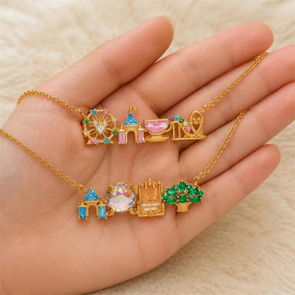 Personalized Crystal Castle Necklace Whimsical Jewelry Fashion Cubic Zirconia Charm Necklace Gift for Her