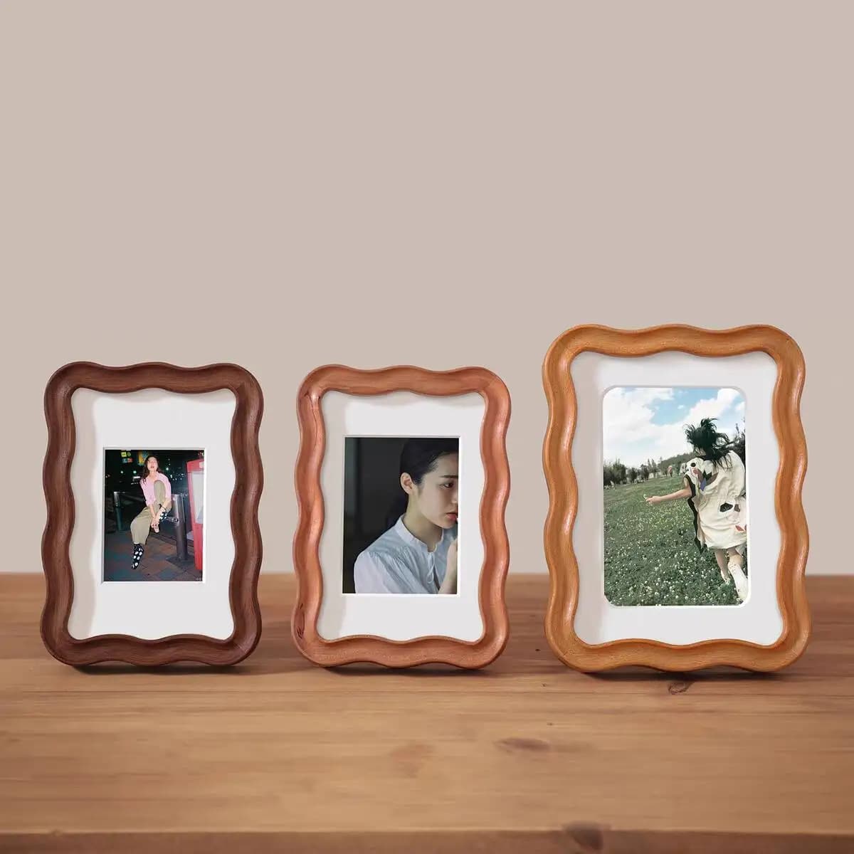 High-grade 10in A4 Frame Photos Solid Wood Wave Cartoon Kids Picture Frame Walnut Teak Wedding Tabletop Display Home Decor Gift