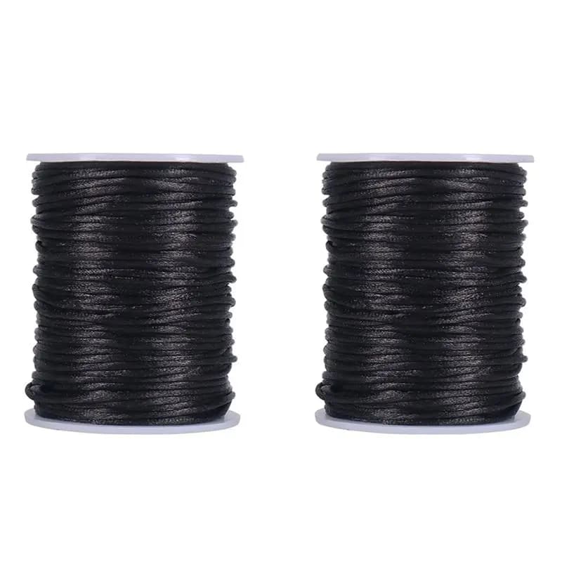 AB33-2X Satin Rattail Polyester Cord,295 Feet 2Mm Black Beading String For Macrame Bracelets, Jewelry Making, Arts And Crafts