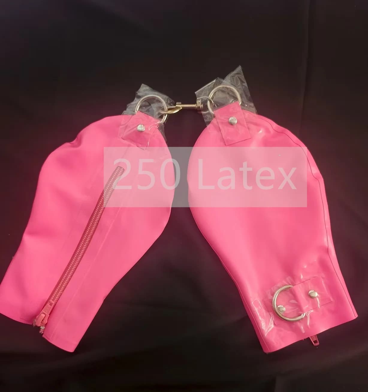 Cos Guanti da boxe per bondage a mano fetish in lattice rosa con chiusura stretta per le dita Anello in ferro Cerniera con serratura 0,4 mm Vestito da festa di Halloween