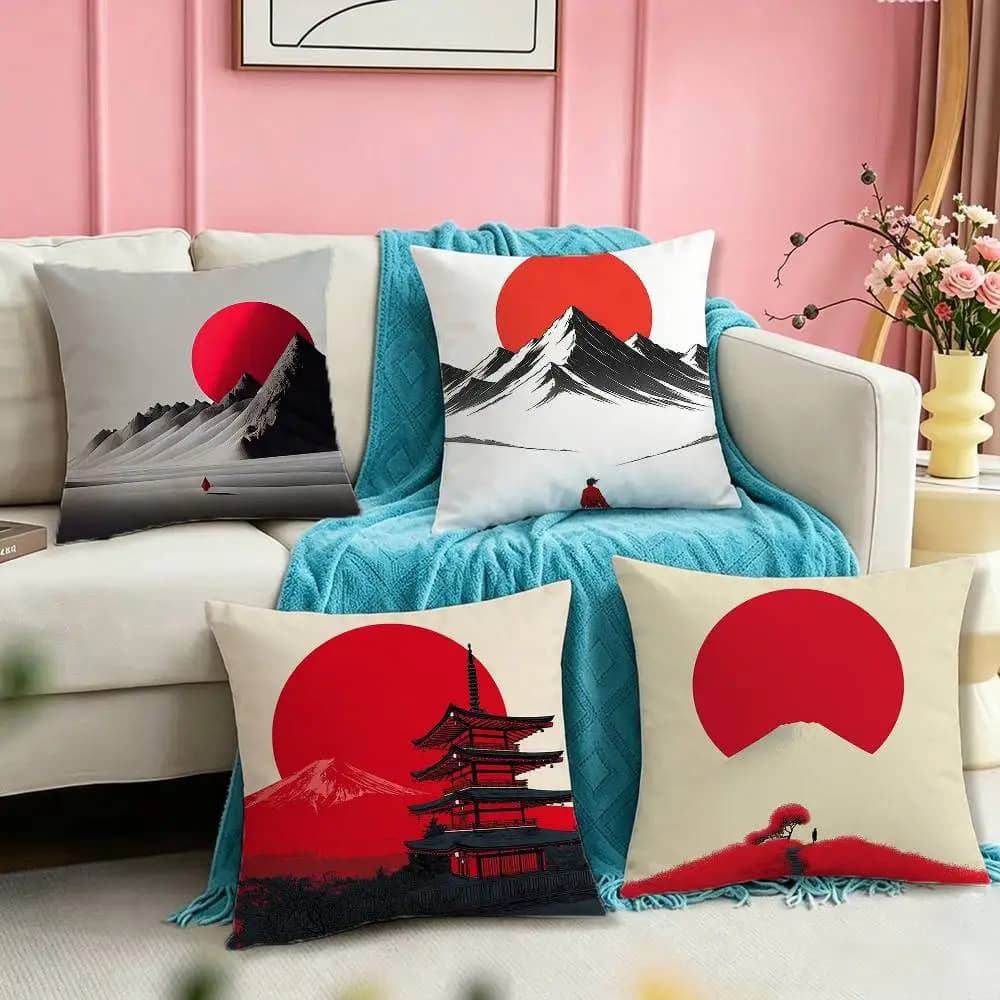S-Surreal art Woman with Mt Fuji Pillow Case Square Double-Sided Sofa Cushion Cover Bedroom Bedside Pillow