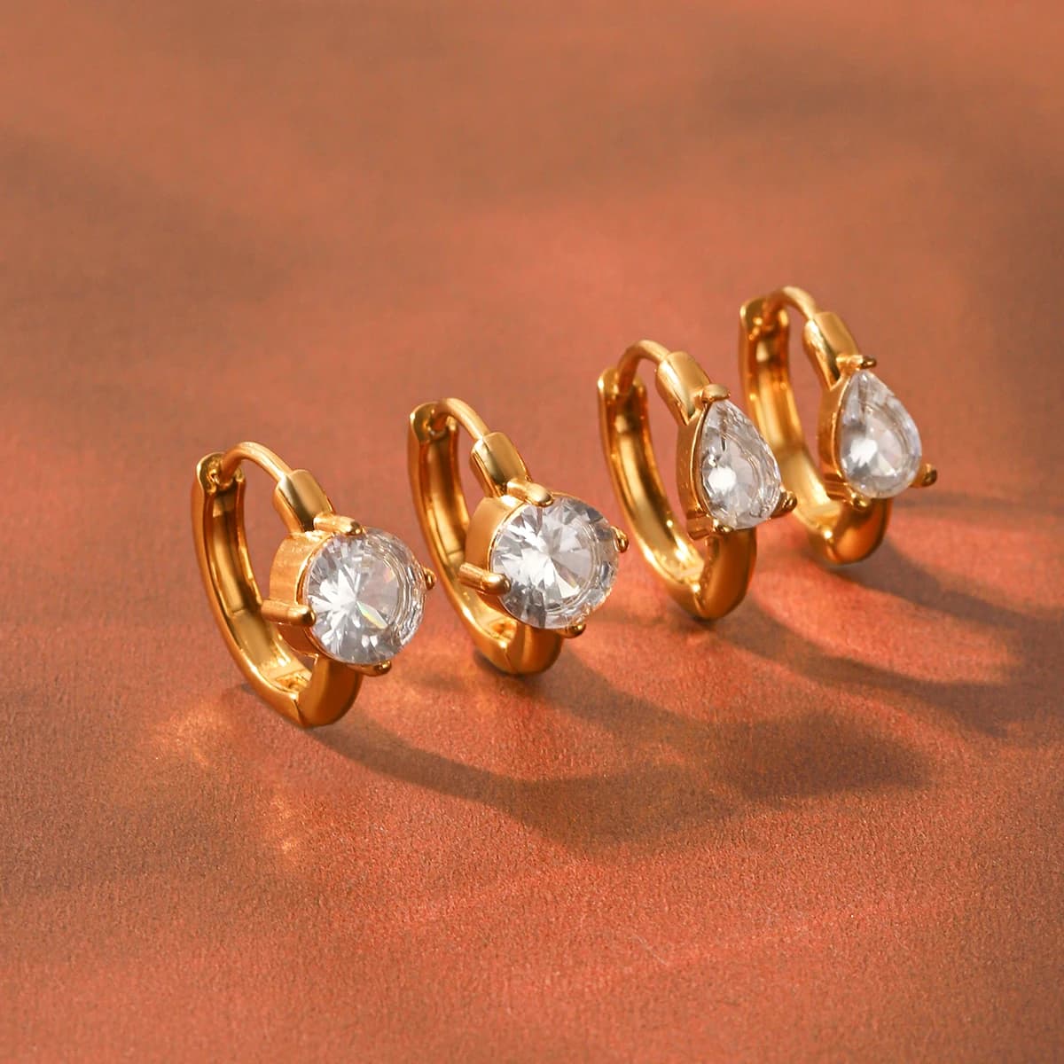 Water Drop Cubic Zirconia Hoop Earrings 18K Gold Plated Stainless Steel Earrings For Women Waterproof Summer Beach Jewelry