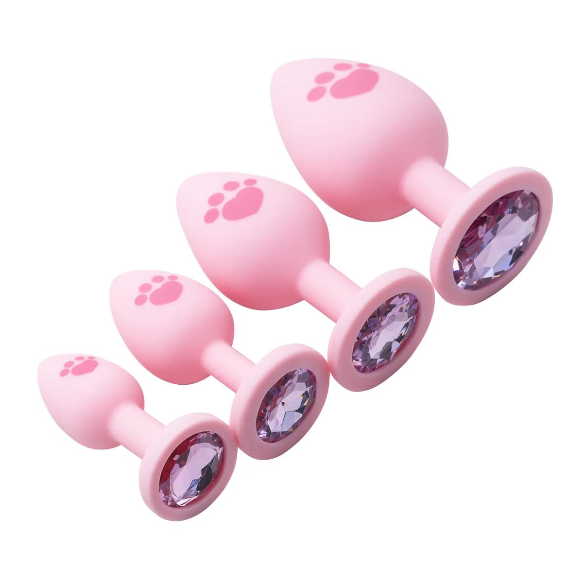 Pink Silicone Anal Plug for Woman 4 Sizes Cat Paw Pattern Smooth Surface Butt Plug Crystal Base Sex Toys For Woman Anal Dildo