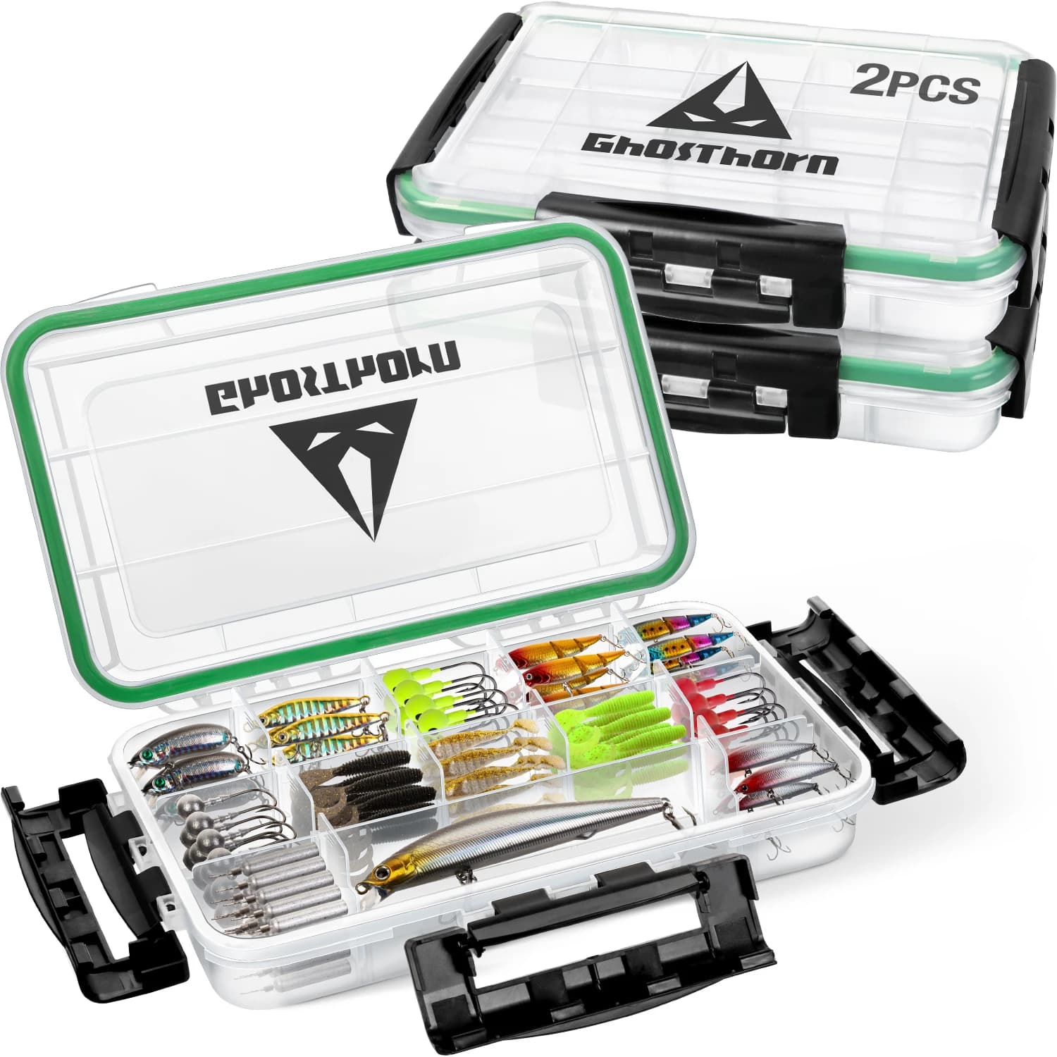 Scatola per attrezzatura da pesca, vassoi per attrezzatura impermeabili 3600 e 3700, Organizer per scatola per attrezzatura in plastica con scatola per esche di stoccaggio con divisori rimovibili
