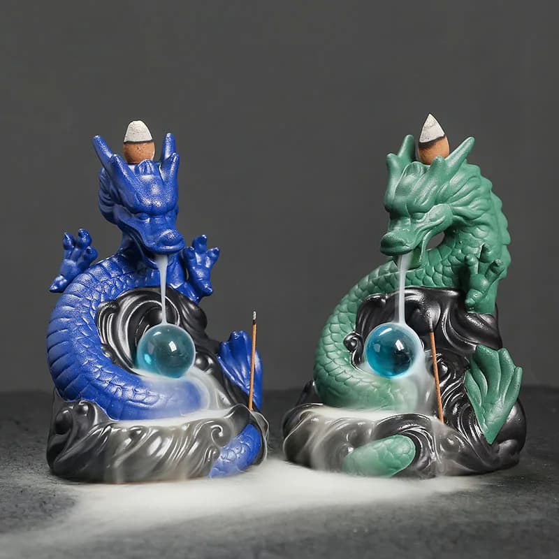 1pc Bruciatore di incenso a cascata in ceramica a forma di drago per coni e bastoncini, decorazione Feng Shui per la casa (senza incenso)