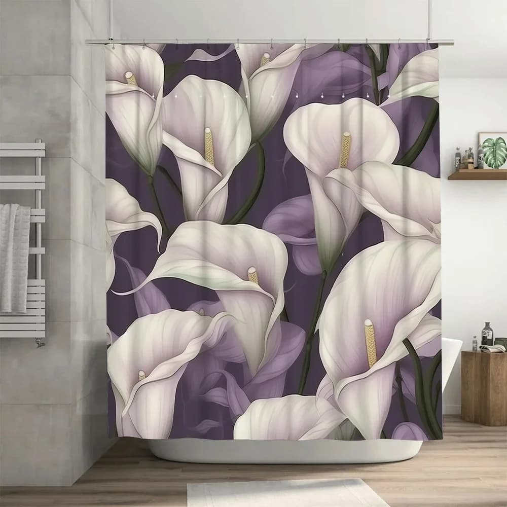 Beautiful Water Lily Shower Curtain Waterproof Fabric Bathroom Decor 3D Printing White Purple Flower Home Decoration Large Size