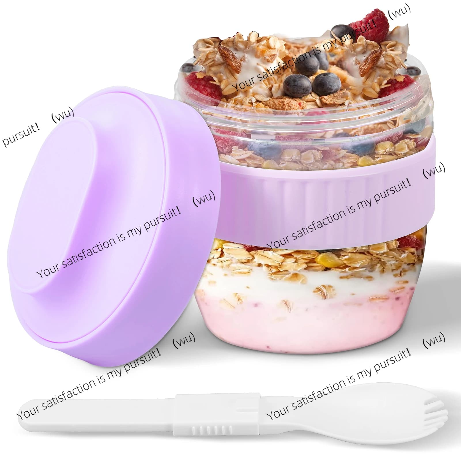 Contenitore per avena notturna a doppio strato con coperchio e cucchiaio Latte Insalata di frutta Barattoli per alimenti Preparazione dei pasti a tenuta stagna Tazza per la colazione