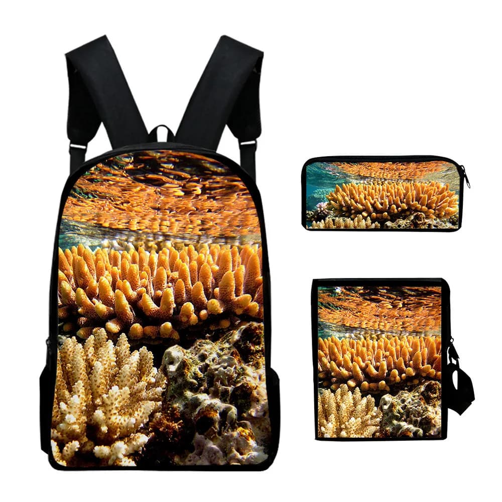 Harajuku Youthful underwater world 3D Print 3pcs/Set Student Travel bags Laptop Daypack Backpack Shoulder Bag Pencil Case