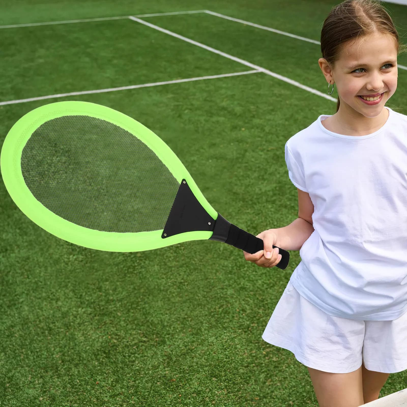 Set di racchette da tennis per bambini, 2 pezzi, design in plastica robusta e leggera, colore verde, per gioco all'aperto, pratica indoor, allenamento per principianti