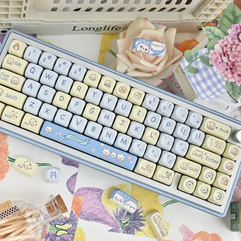 Keycap per tastiera meccanica con sublimazione a caldo su un lato, personalizzazione a tema MOA altamente personalizzata, colore gattino blu, connettore personalizzato