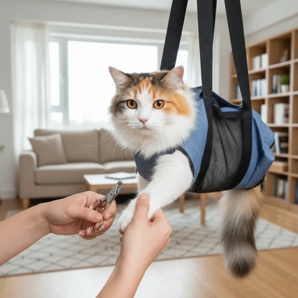 Borsa Trasportino Pieghevole Morbida e Traspirante in Rete per Gatti, Comoda Borsa Anti-graffio per Toelettatura e Bagno, Marsupio per il Bagno degli Animali Domestici