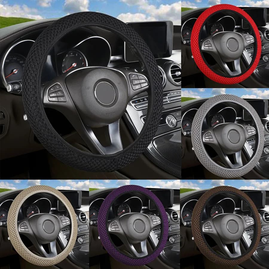 Coprivolante per auto Senza anello interno Rete in tessuto di nylon Coprivolante antiscivolo Accessorio auto