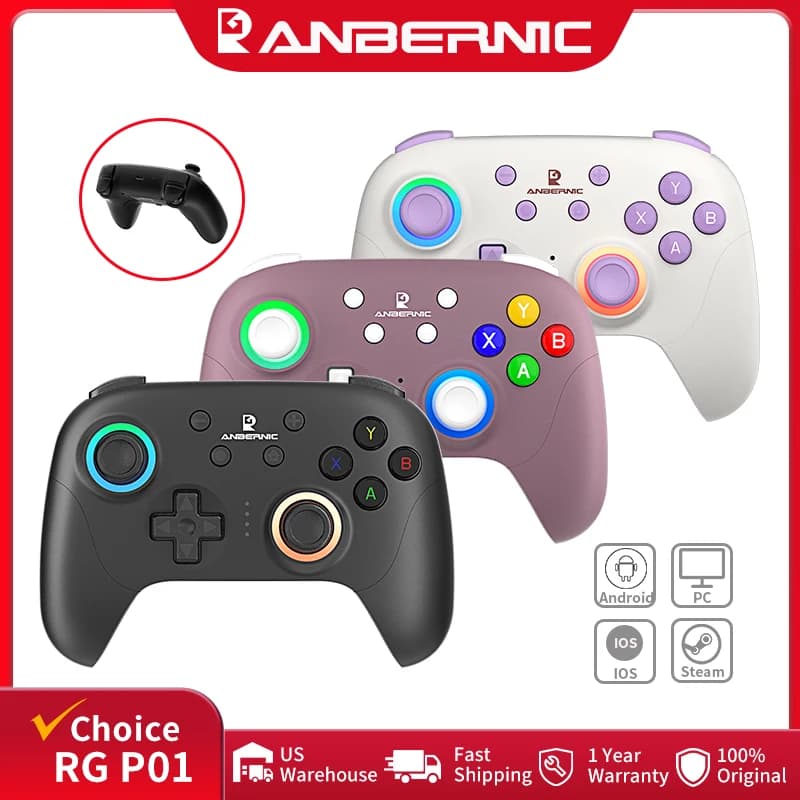 ANBERNIC RG P01 Controller di giochi retrò cablato/Wireless Bluetooth RGB Joystick effetto Hall XBOX Gamepad per PC Android IOS Steam