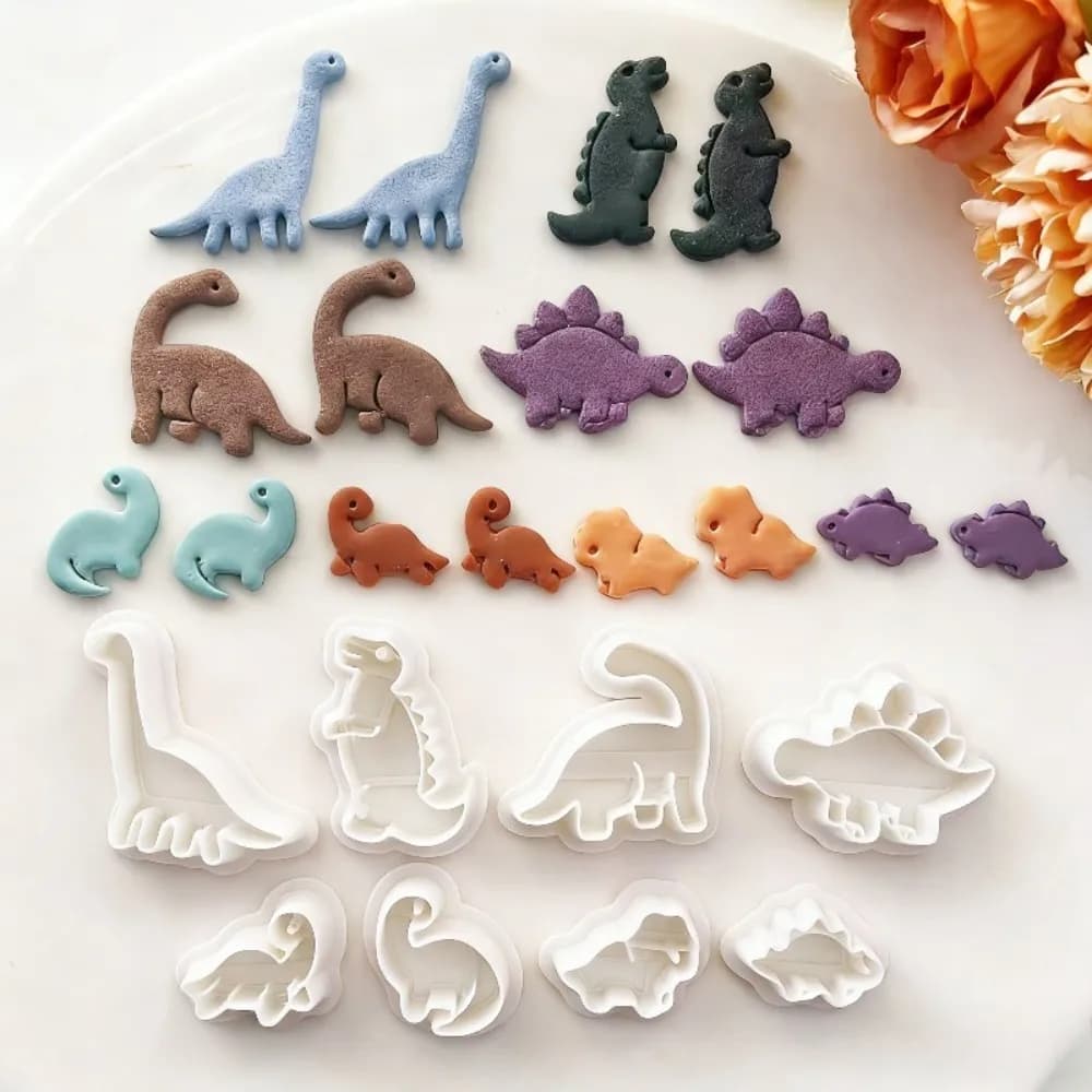 Set di 8 Formine per Argilla a Forma di Dinosauro, Stampi per Orecchini in Argilla Polimerica, Strumenti per Creazione di Gioielli, Progetti di Halloween, Artigianato