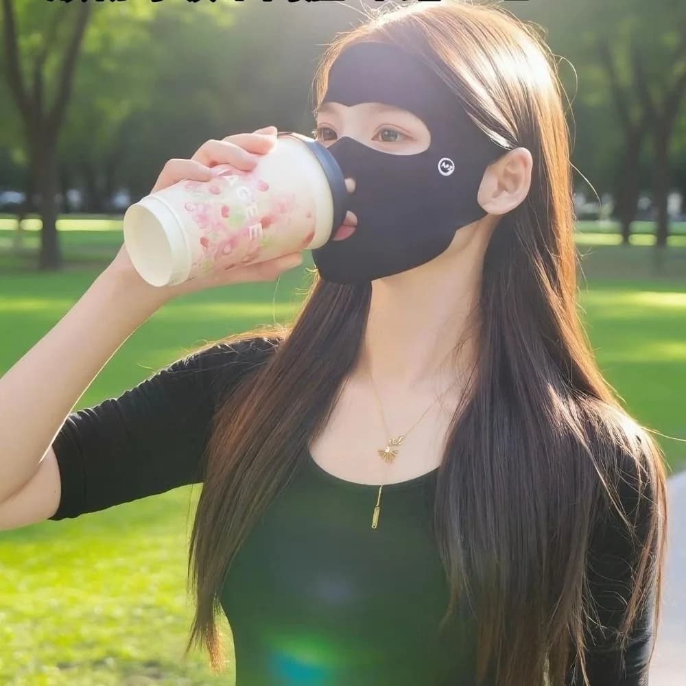 Nuova Maschera Traspirante in Seta Ghiaccio Anti-UV Senza Cuciture Protezione Solare Velo per il Viso Donna